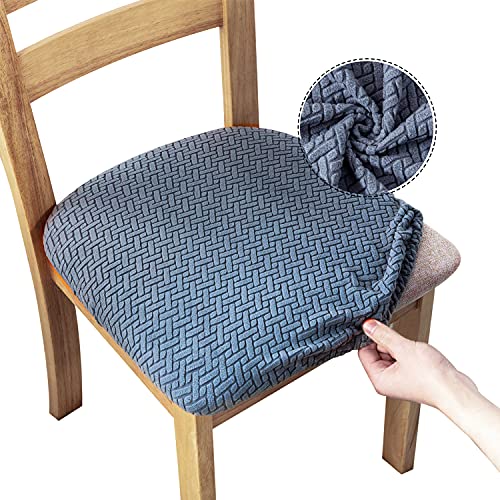 Gemlynn Stretch Jacquard Seat Covers for Dining Room Chairs Classic Kitchen Chair Covers Hotel, Party (Dark Gray, 4)