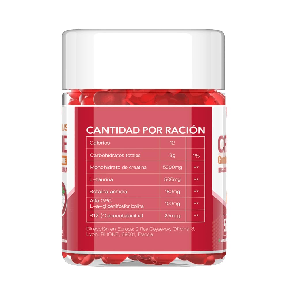 Gominolas de Creatina 90 unidades 1 envase 5000mg de Creatina Monohidratada por gominola con fórmula de gominolas de fruta prácticas y veganas para apoyo diario en entrenamiento