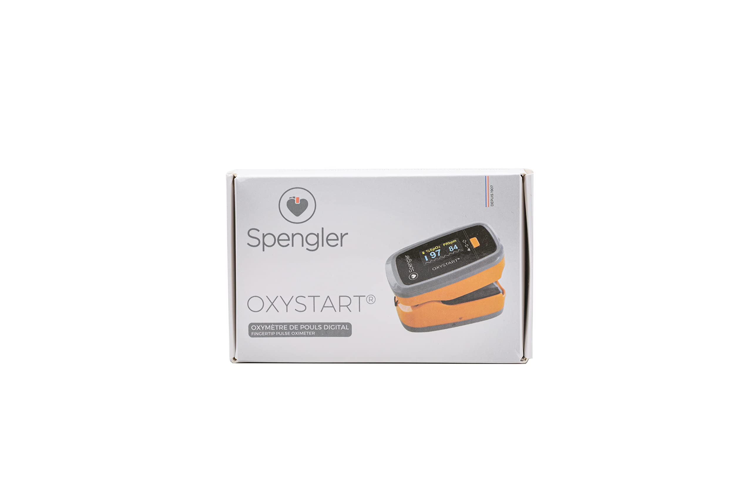 Oxymètre de doigt SPENGLER Oxystart, Oxymètre de Pouls Digital Portable, Facile à Utiliser, Fiable et Précis, Compact et Léger (Orange)