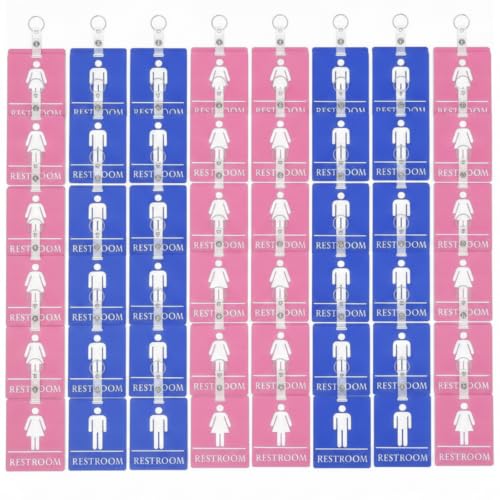 Image of Fuyoooo 48 Set Bathroom Pass for Classrooms with Keychain Blue,Pink | Hall Restroom Passes Including Lanyard, Durable PVC Waterproof, Bulk Set for Teachers Male Female Bathroom Icons