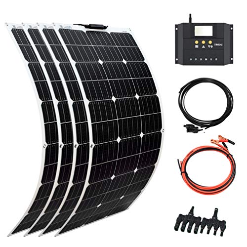XINPUGUANG 400w Solar Kit 4pcs 100W 18v Flexible Solar Panels Mono Module Kit 40A Solar Controller for Boat, Car, Caravan, 12v Battery Power Charging (400)