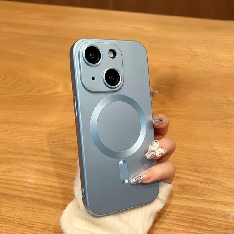 Image of LuxuryKase Premium MagSafe Case for iPhone 15 | Shockproof & Anti-Scratch Cover | Soft Silicone with Wireless Charging | Camera Lens Guard - Sierra Blue