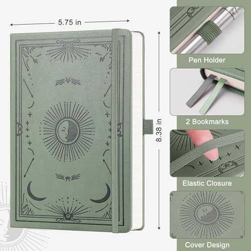 Carnet de notes A5 à offrir, beau journal rigide 192 pages lignées vert clair pour adulte