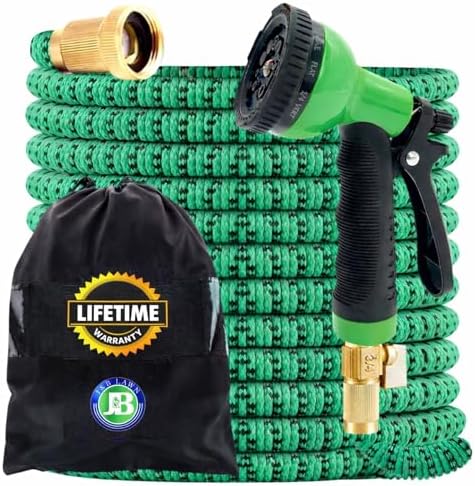 J&B XpandaHose 100ft Expandable Garden Hose – Ultra-Strong 3750D, 4-Layer Latex Core, Brass 3/4" Connectors, 10-Pattern Nozzle & Storage Bag – Lightweight, Kink-Reducing, Leak-Resistant - Thumbnail 4