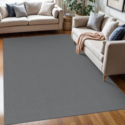KOZYFLY Washable Area Rug 5x7 ft Rubber Backed Non Slip Rugs for Living Room Braided Cotton Bedroom Rug Woven Office Rugs Indoor Floor Carpets for Dining Bedroom Living Room, Grey/Dark Grey