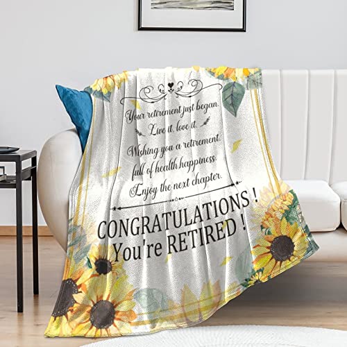 Retirement Throw Blanket - Soft, Fuzzy & Warm - 50x60 Inches Flannel Blankets for Women - White Vintage Throws Farewell Gift for Coworker