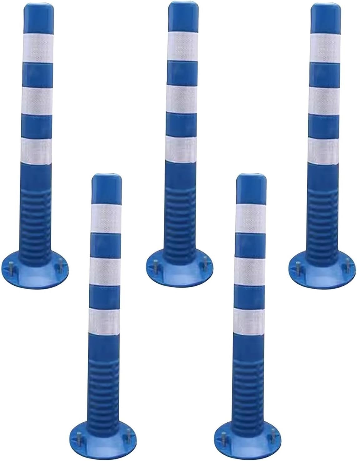 Aioneer 5 Pcs Traffic Safety Cones, Flexible Delineator Bollard Commercial Driveway Barrier Post With Reflective Band, For Hospitals/Schools/Residential Crowd-Blue