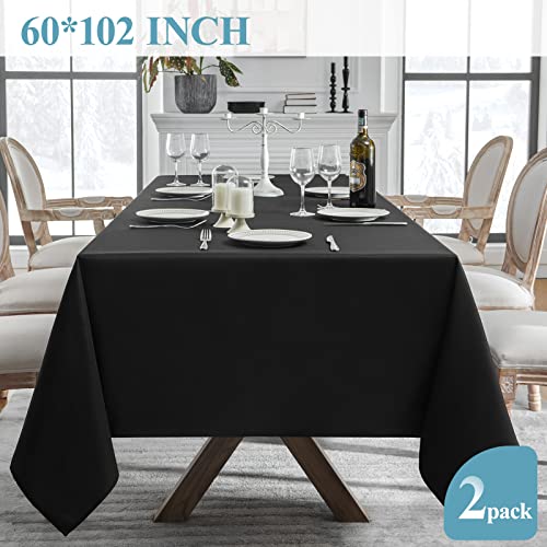 Vidafete 2 Pack 60*102Inch Rectangle Tablecloth Polyester Table Cloth，Stain Resistant And Wrinkle Polyester Dining Table Cover For Kitchen Dinning Party Wedding Rectangular Tabletop Decoration(Black) #TOP4