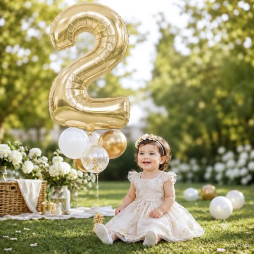 Image of KatchOn, Number 2 Balloon, 40 Inch Champagne Gold Foil Number Balloon