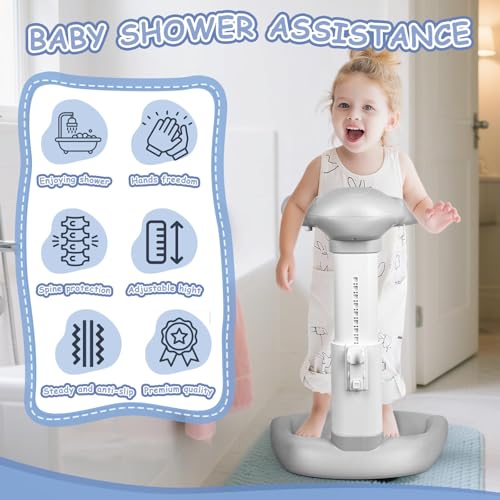Image of Baby Shower Stand, Baby Shower Standing Support, Adjustable Baby Bath Support with Anti-Slip /Dumping Base, Baby Bath Stand for Themselves,Soporte para Banera de Bebe,Ideal Gift for Infants 6-36 Months