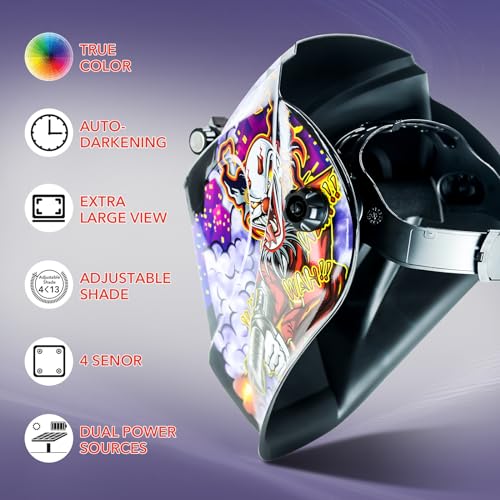 Image of TRQWH Welding Helmet Auto Darkening Large Viewing True Color Solar Powered Welding Mask with 4 Arc Sensor Adjustable Wide Shade Range 4~5-8 /9-13 Welder Mask with Grinding
