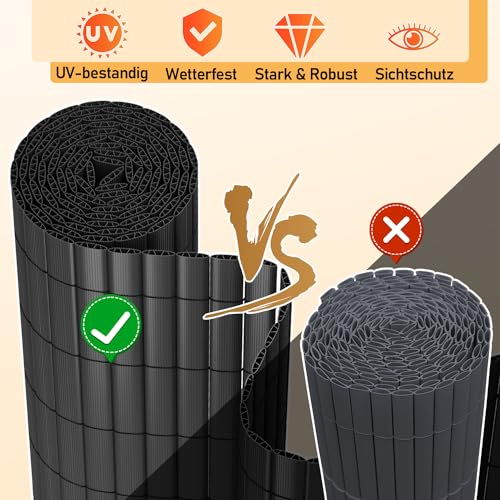 Brise-vue PVC anthracite 120x600 cm | Clôture de jardin occultante et résistante aux intempéries