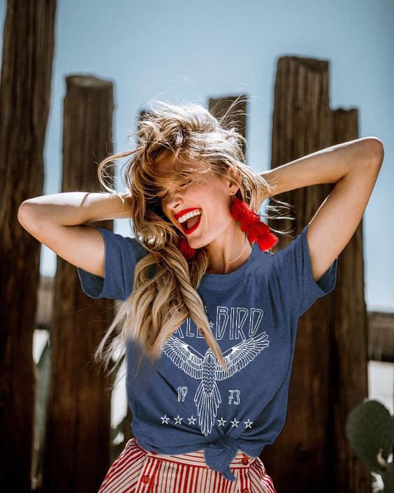 Vintage Rock Band T-Shirt Woman Retro Bird Shirt Eagle Graphic Tees Retro Music Shirt Casual Short Sleeve Tops2