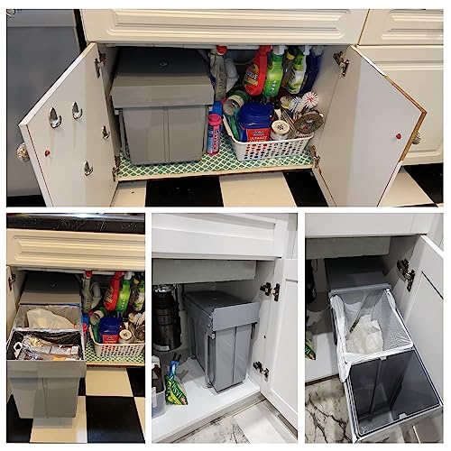 Image of jxgzyy Pull Out Kitchen Waste Bin Under Cabinet 20L+20L Double Sliding Trash Can with Lid and Handle Large Capacity Recycling Trash Container Bin Gray for Home Kitchen