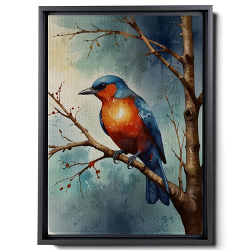 Blue Birds On Branch Painting, Blue Watercolor Bird Canvas Wall Art, Bird Print, Birds on The Tree Prints, Sparrow Picture Cute Chickadee on Flower Branch Prints, Art Prints, Print -  StoreUSA99