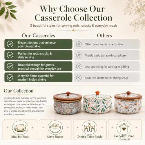 Image of The Earth Store Premium Wooden Medina Casserole for Roti - 1600ML Handcrafted Mango Wood with Resin Art Roti Casserole | Elegant Wooden Roti Box | Chapati Box for Dining & Gifting