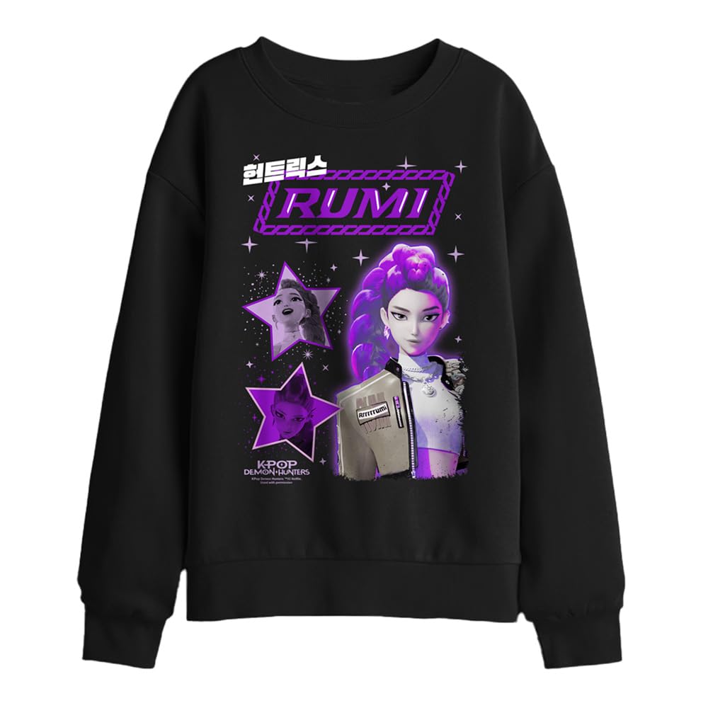 Kpop Demon Hunters Huntrix Rumi Popstar Kids Sweatshirt, Black, 5-6