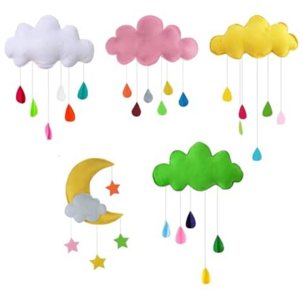 5pcs Felt Clouds Pendant Hanging Ornaments Felt Artificial Ceiling Clouds Non-woven Moon Ornament for Badroom Living Room
