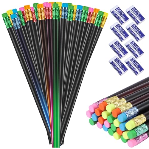 Scettar 40 Stück Farbwechsel Bleistift Und 8 Radiergummis Stimmungsstift Farbe Wechsel Stimmung Bleistift Praktische Geschenke geeignet für Schüler Lehrer und Künstler