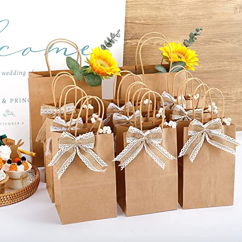 Image of Brown Kraft Paper Bags with Handles, 50pcs Small Return Gift Bags Bulk, Retail, Shopping, Birthday Wedding Party Favour, Merchandise Bags | Small Size: 6x4x8 inch BROWN