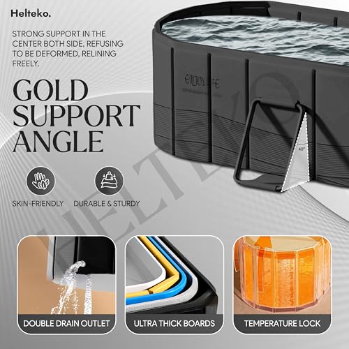 Image of Helteko Bath Tub for Adult for Bathroom, Foldable Tub for Home Use with Drainage Hole, Thickened Insulated Ice Bath Tub, Inflatable BathTub for Adults, Ice BathTub for Adults (Black Titan)