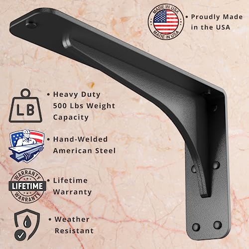 Starby Gladiator Series Solid Heavy Duty Welded 500 Lb Low Profile Granite Countertop Support Shelf Brackets Floating Shelf Discrete Slim 500 Lb Capacity (2 Pack) (7" X 11" X 2.5") #TOP1