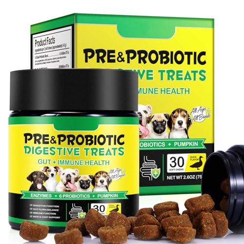 BAOXIAOBEN Probióticos para Perros Enzimas Digestivas, 30PCS Probioticos Perros, Mejora la Salud Intestinal, Alergias Estacionales, Piel & Pelaje, para Todas Las Razas (Pato)