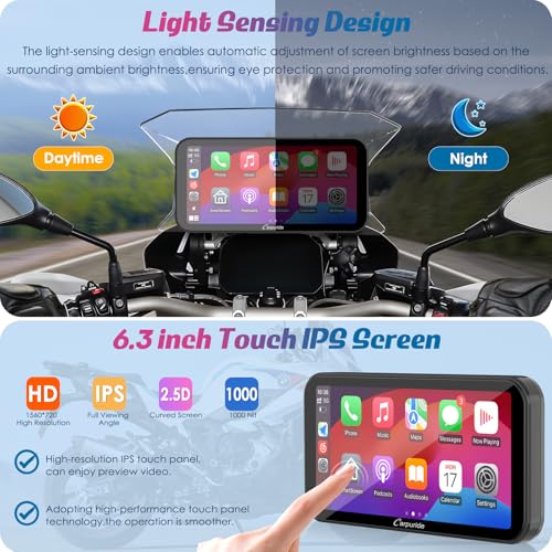Image of Carpuride W603B Motorcycle Carplay Screen for BMW R1200GS R1250GS S1000XR Motorcycle, 6.3 inch Waterproof Touchscreen, Portable Carplay /Android Auto GPS Navigation for Motorbike