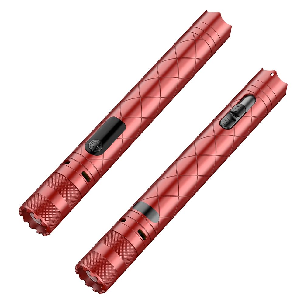 poyoelf Upgrade 6 in1 LED Zoomable Flashlight with Arc Lighter Hidden Camera Detectors and Door Alarm Warning,Rechargeable Tactical Flashlight for Travel,Camping,Emergency,Gifts for Men&Women (Red1)