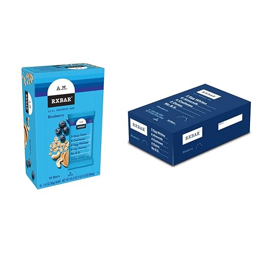 RXBAR A.M. Barras de proteína, arándano, caja de 23.2 onzas (12 barras) + barras de proteína RXBAR 0.42 oz de proteína, arándano, caja de 22 onzas