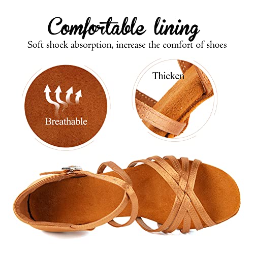 YKXLM Silk Fabric Brown Latin Dance Shoes for Girls Latin Ballroom Dance Shoes Girls with Diamond Buckle,Model US-TL-LP1202-ZSZK, 6.5 M Little Kid4