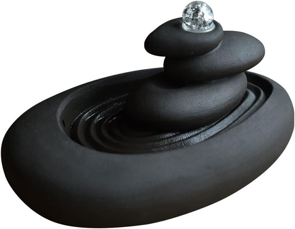 Tabletop Water Fountain Casual Tabletop Fountain Ceramic Zen 3 Tier Stone Mountain Fountain Home Ceramic Decor Crafts, Black Indoor Fountain