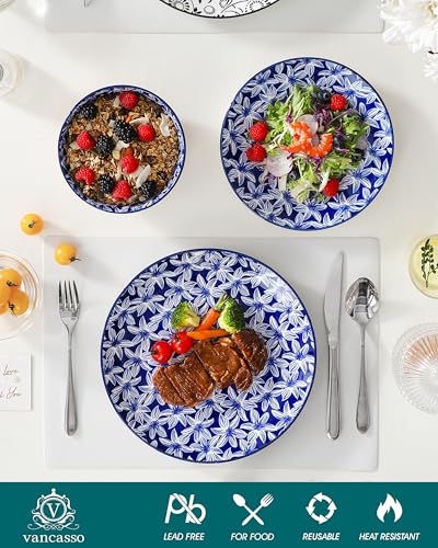 Image of vancasso SELENE Plates and Bowls Set for 4, 12 Pieces Dinnerware Sets, Mircowave and Dishwasher Safe Dishes Set, Porcelain Muted Dinnerware