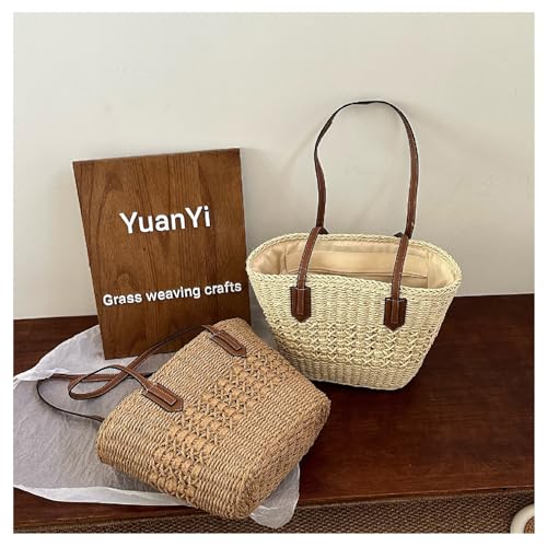Bolso grande de hombro de paja tejido para mujer miniatura 3