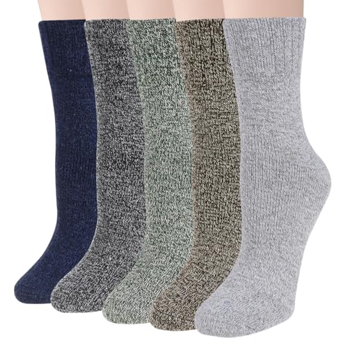 Justay 5 Pairs Wool Socks for Women - Winter Thick Boot Cozy Crew Vintage Soft Calf Knit Warm Socks Gifts