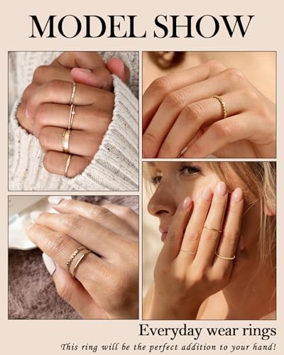 TLY Stackable Rings for Women Non Tarnish 18K Gold Silver Plated Dainty Stacking Rings Set Thumb Thin Cute Knuckle Pinky Finger Ring Promise Engagement Wedding Band Rings Size 5 6 7 8 9 10 Trendy Jewelry Gift for Women4