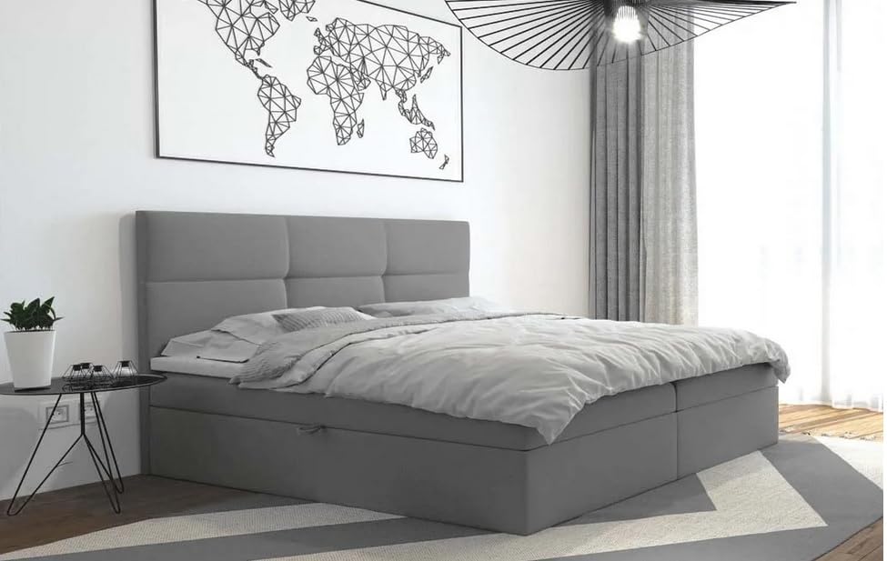 TRADA Boxspringbett 180x200 cm, Grau - mit Bettkasten und Bonallmatratze -...