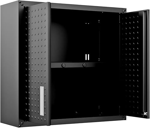 Miniatura 9 de Manhattan Comfort Fortress - Armario flotante de metal texturizado de 30 pulgadas con estantes ajustables, juego de 1, color gris carbón