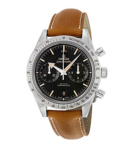Omega Speedmaster 57 Chronograph Mens Black Face Brown Leather Strap Swiss Co-Axial Automatic Watch 331.12.42.51.01.002