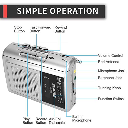 Retro Portable AM/FM Radio Cassette Player/Recorder, Compact Lightweight Stereo Personal AM/FM Radio Walkman Tape Cassette Player with Built in Speaker-Silver - Thumbnail 6
