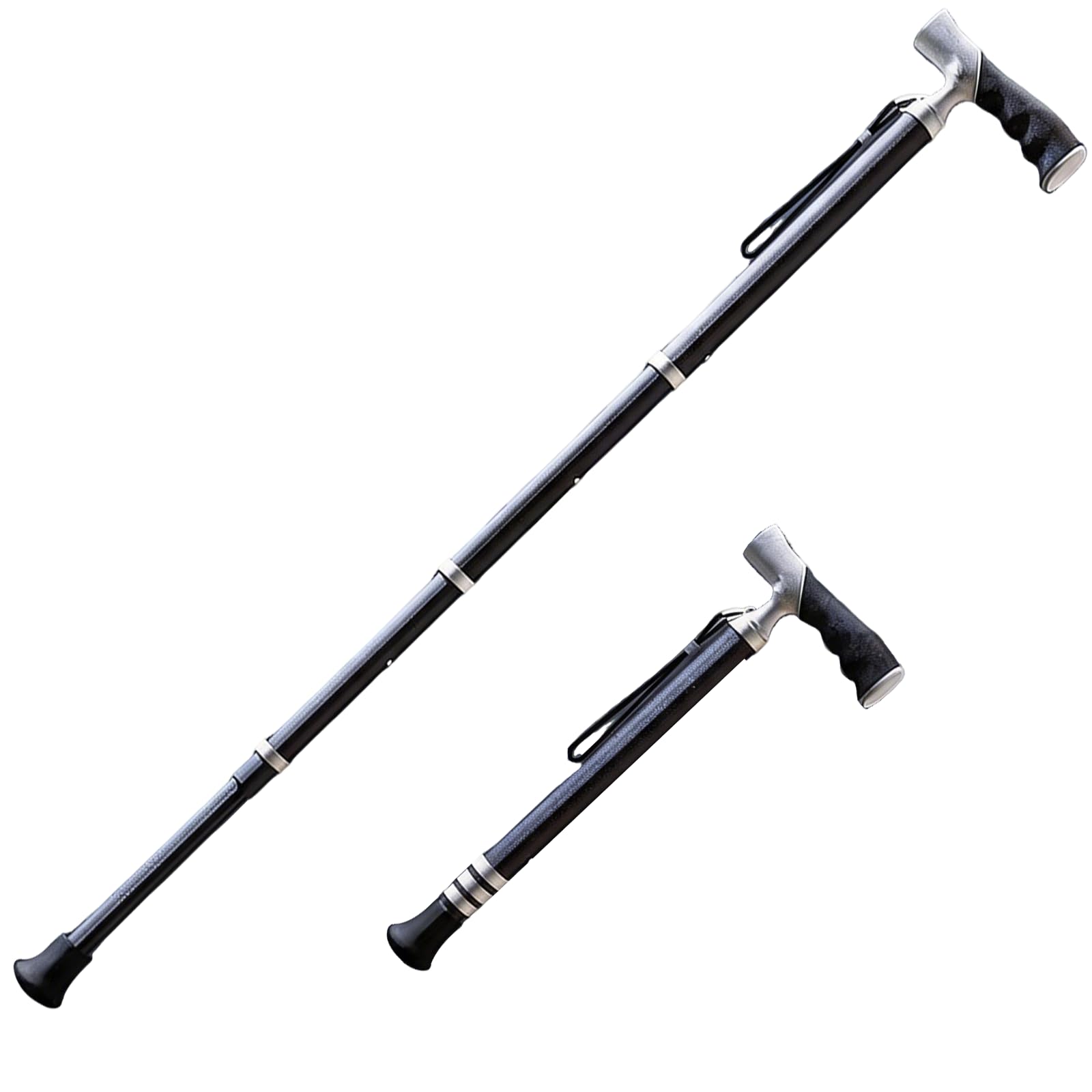 Canne de Marche, Bastone da Passeggio a 4 Sezioni de 38,5 à 96,5 cm Bastone da Trekking Telescopico de 47,5 à 105 cm Bastone da Passeggio 2 en 1 avec Poignée Ergonomique et Embout en Caoutchouc