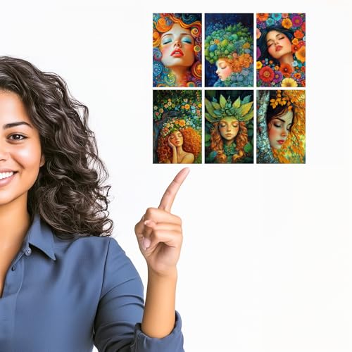 Image of SiddArtify Bohemian Portrait Wall Art Prints Set - Psychedelic Woman Poster Decor for Living Room Bedroom Office - Set of 2-4x6 Inch - Board (Pack of 6) - Sticker (Pack of 6)