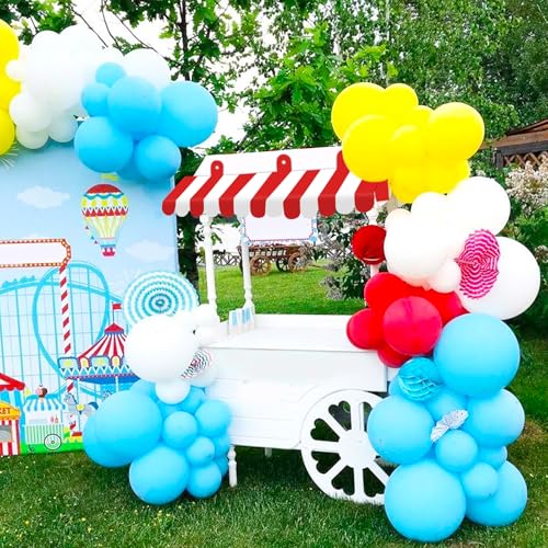 Image of 2 Piece Circus Awning Decoration 3D Carnival Tent Awning Wall Decorations for Circus Theme Party, Carnival Stand, Party Favors Supplies (Red and White)