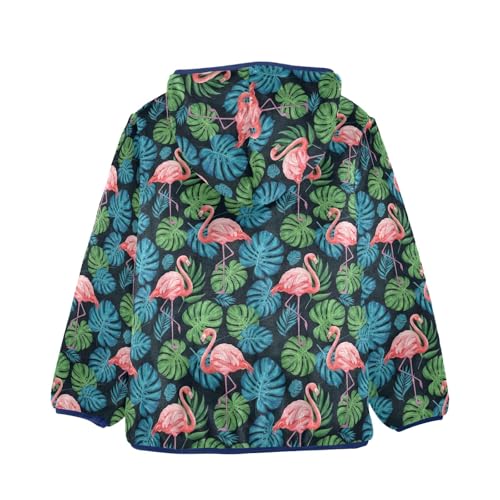 Flamingos Tropical Green Blue Leaves Kids Fleece Zip up Jacket, Comfy Light Sweatshirt Jacket 3T2