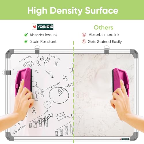 YAJNAS White Board 1.5X2 Feet Non-Magnetic Double Sided Whiteboard & Chalkboard Both Side Writing Board with 2 whiteboard Markers + 1 White Board Duster - Set of 4 Items (Image - 5)