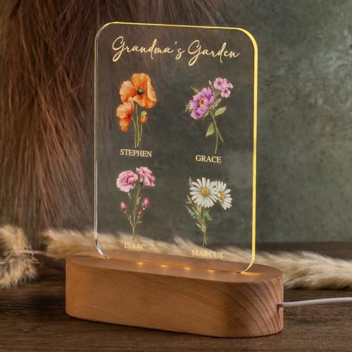 Lámpara de noche personalizada con luz LED y base de madera miniatura 6