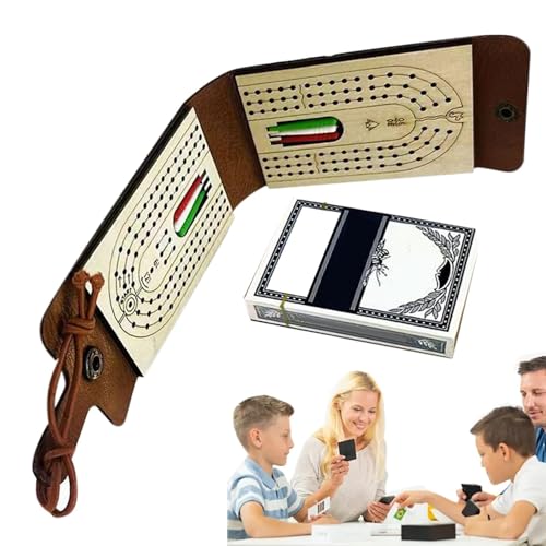 Juego de Juegos de Tablero de cribbato de Viaje: Tablero de Cribbage liviano - Caja de Cuero Falso, Juego de Cribbage clásico con mazo de Cartas y 6 Clavijas para la Noche de Juegos, Viajes