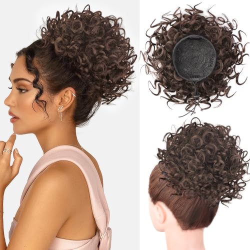 Brown Messy Bun Curto Curly Rabo de Cavalo Extensão Cordão Encara...