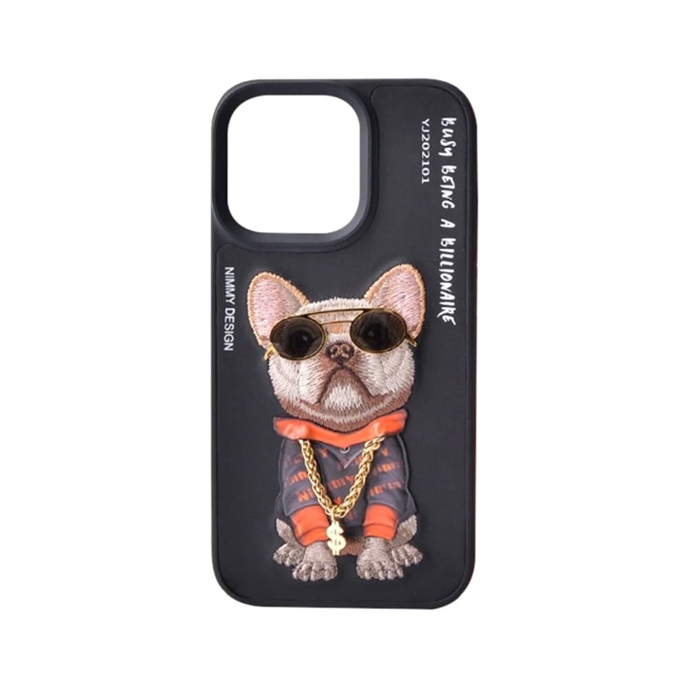Yard of Deals Nimmy 3D Embroided Swag Dog Back Case Cover for Apple iPhone - Black (iPhone 13)