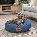 Slumberdown Donut Dog Bed Medium - Anti Anxiety & Calming Made in the UK Luxury Cat Bed, Washable Dog Beds for Pets, Kids & Adults - Soft & Comfy Velour Removable Cover, Anti Slip Base, Navy (65cm)